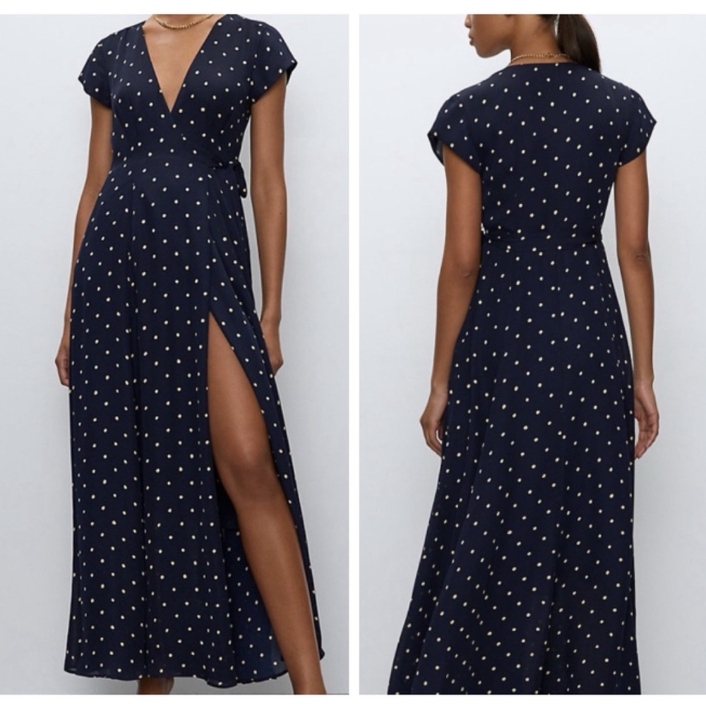 Aritzia Navy Polka Dot Maxi Dress